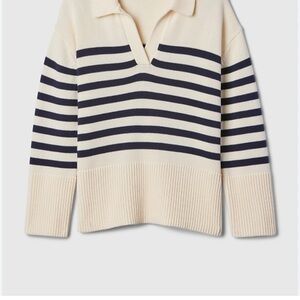Striped Cream and Navy Women's Sweater